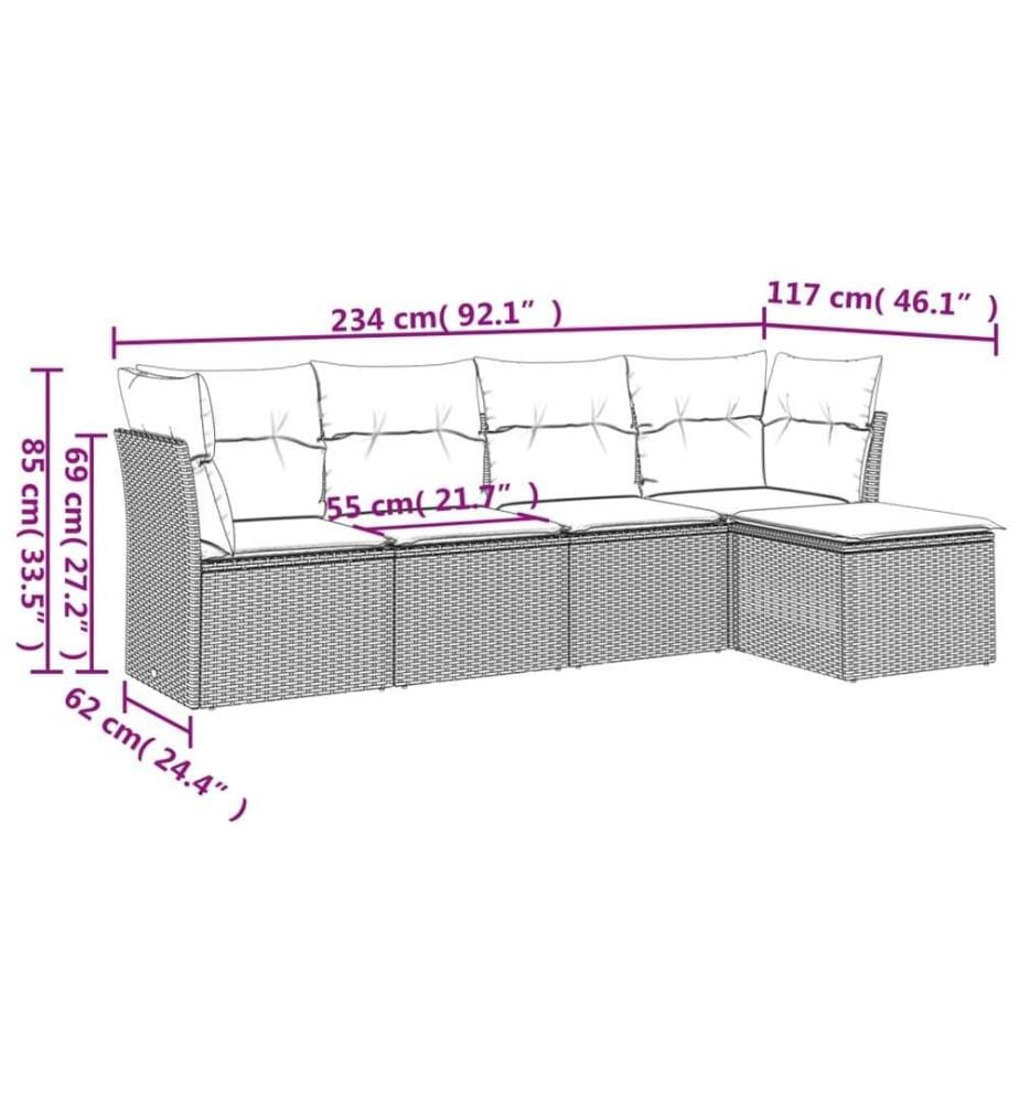 5-tlg. Garten-Sofagarnitur mit Kissen Braun Poly Rattan