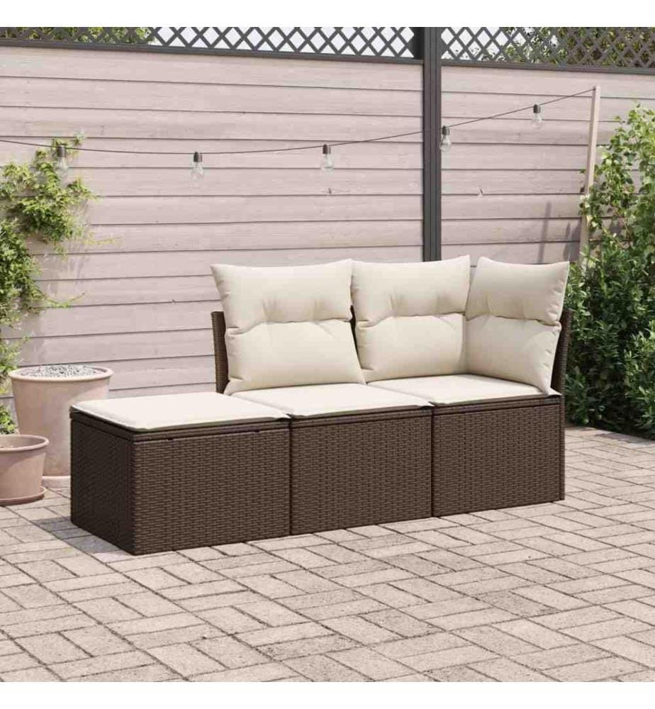 3-tlg. Garten-Sofagarnitur mit Kissen Braun Poly Rattan