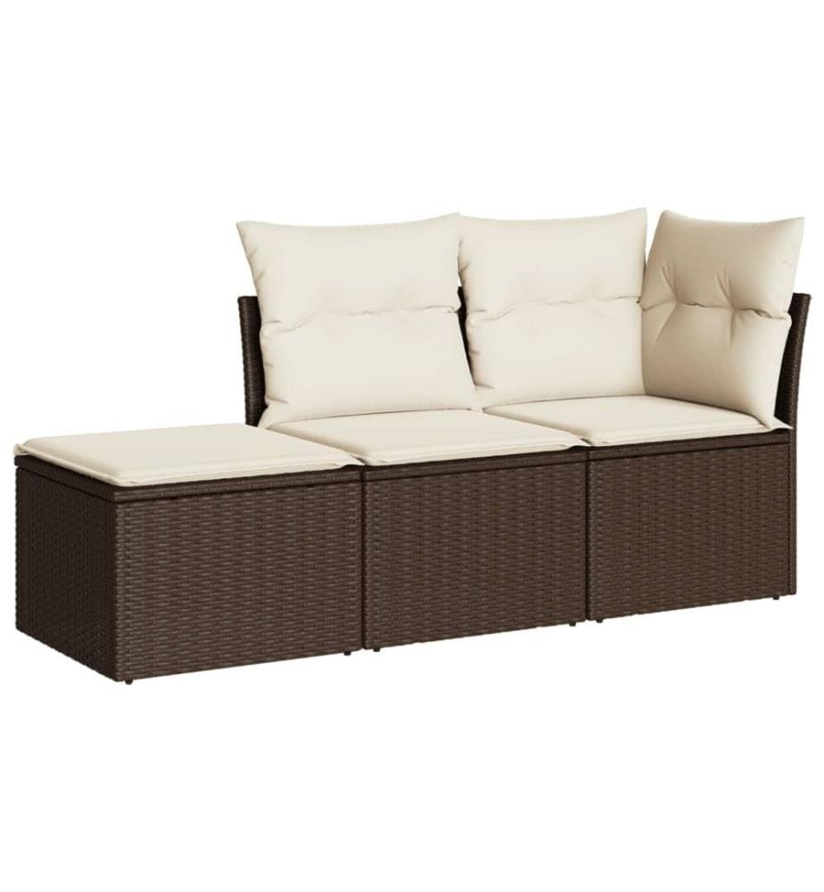 3-tlg. Garten-Sofagarnitur mit Kissen Braun Poly Rattan