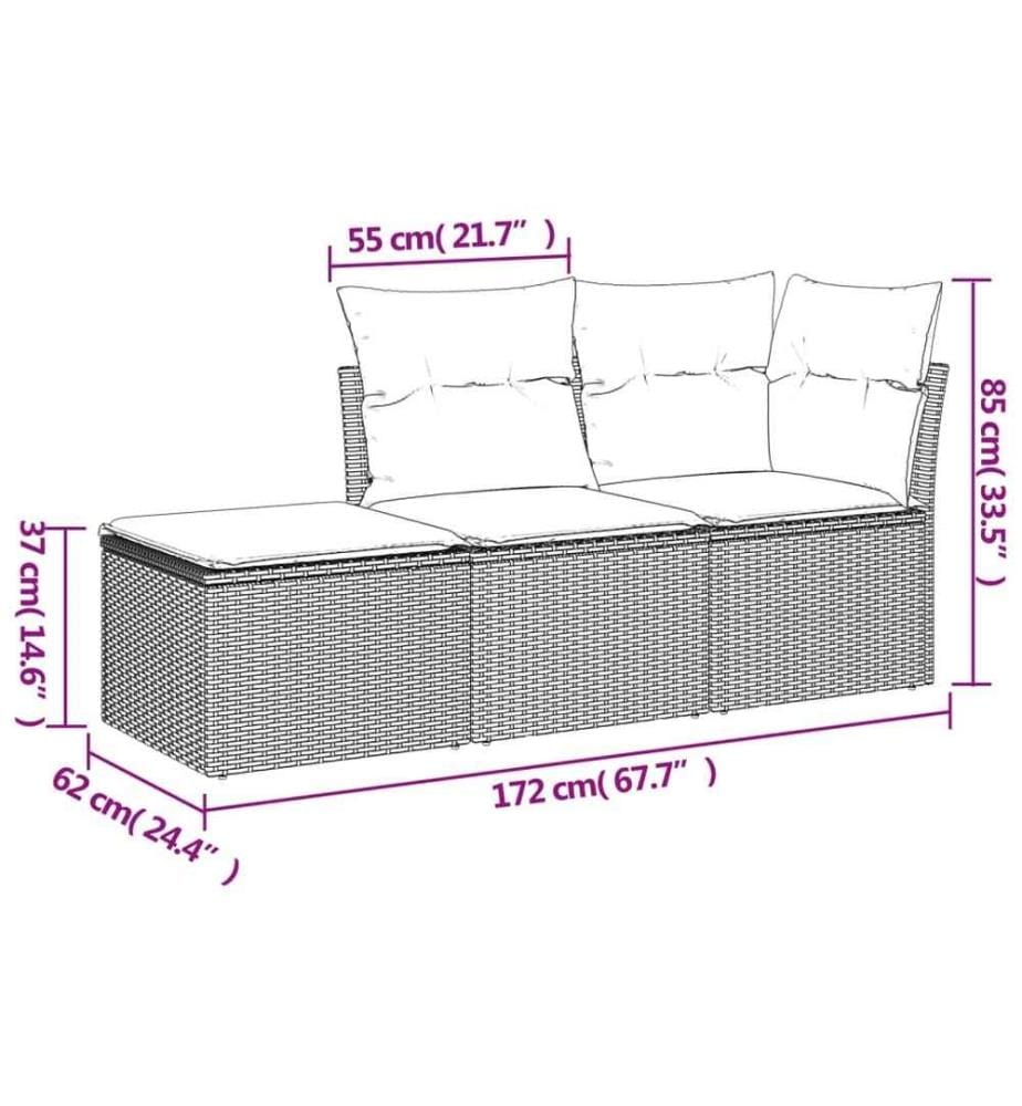 3-tlg. Garten-Sofagarnitur mit Kissen Braun Poly Rattan