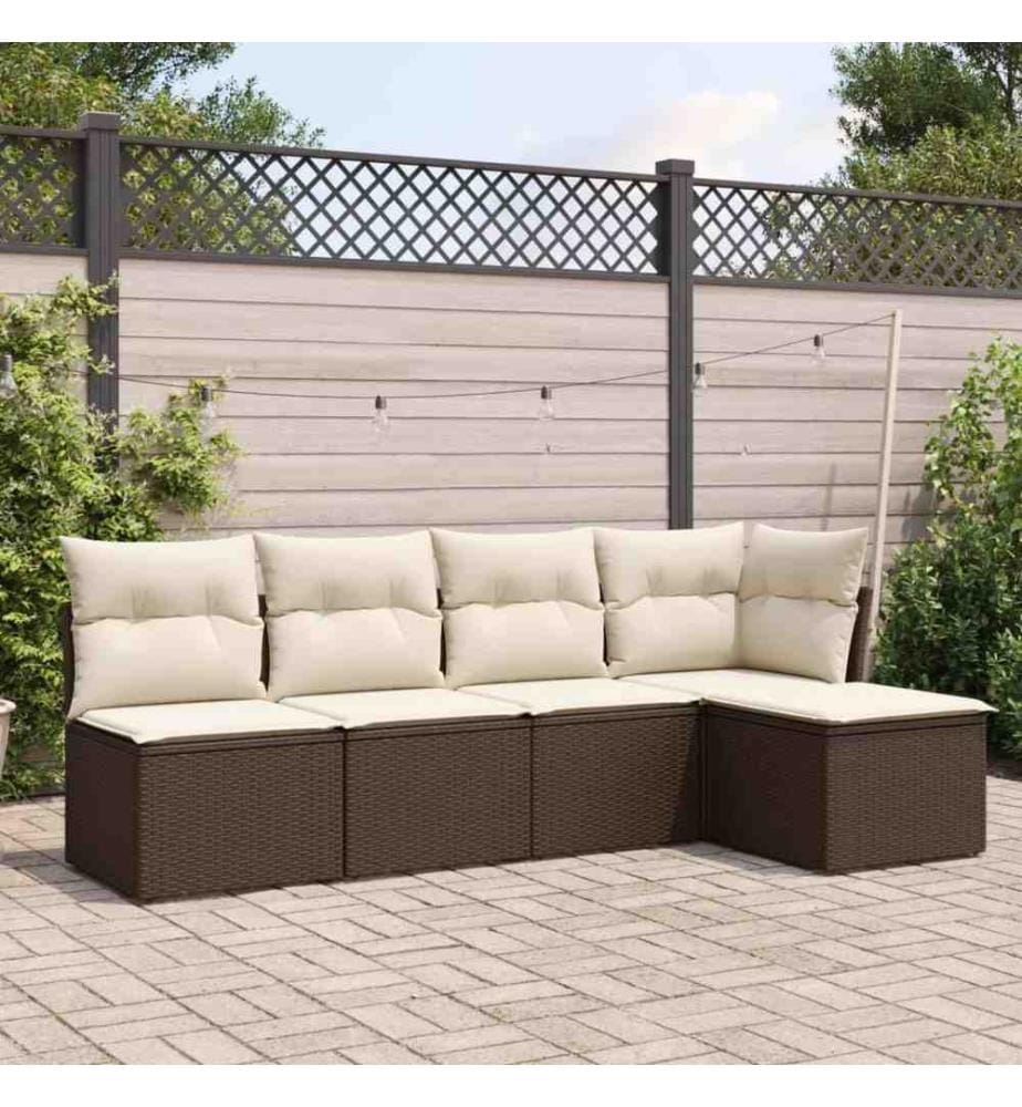 5-tlg. Garten-Sofagarnitur mit Kissen Braun Poly Rattan