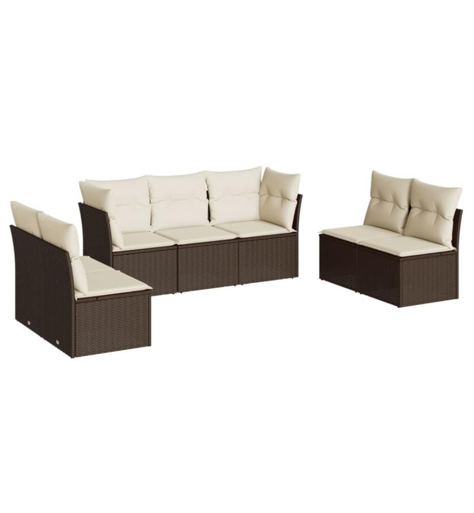 7-tlg. Garten-Sofagarnitur mit Kissen Braun Poly Rattan