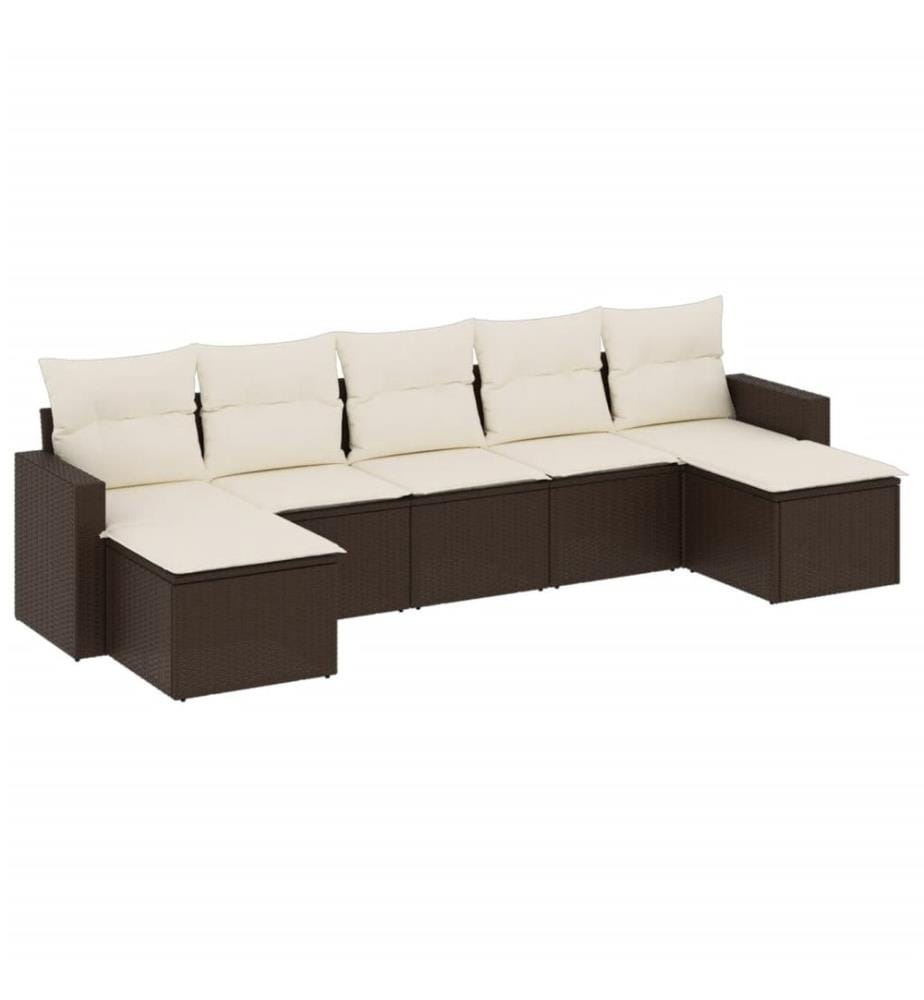 7-tlg. Garten-Sofagarnitur mit Kissen Braun Poly Rattan