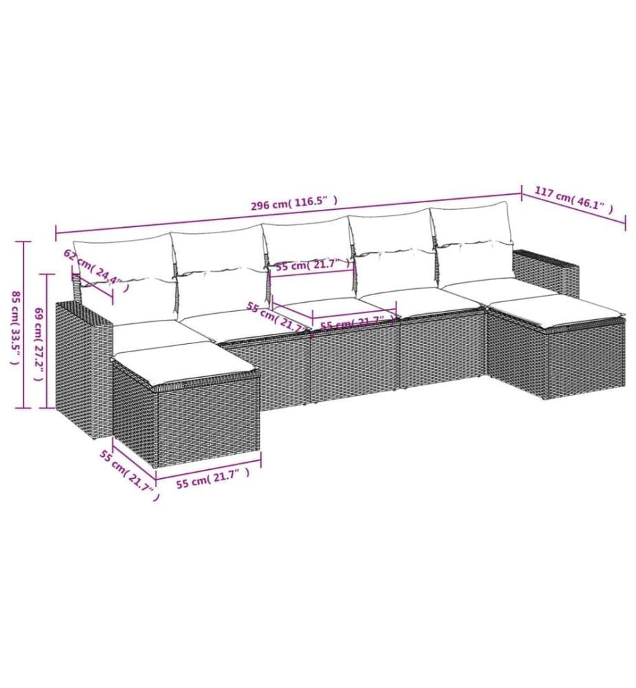7-tlg. Garten-Sofagarnitur mit Kissen Braun Poly Rattan
