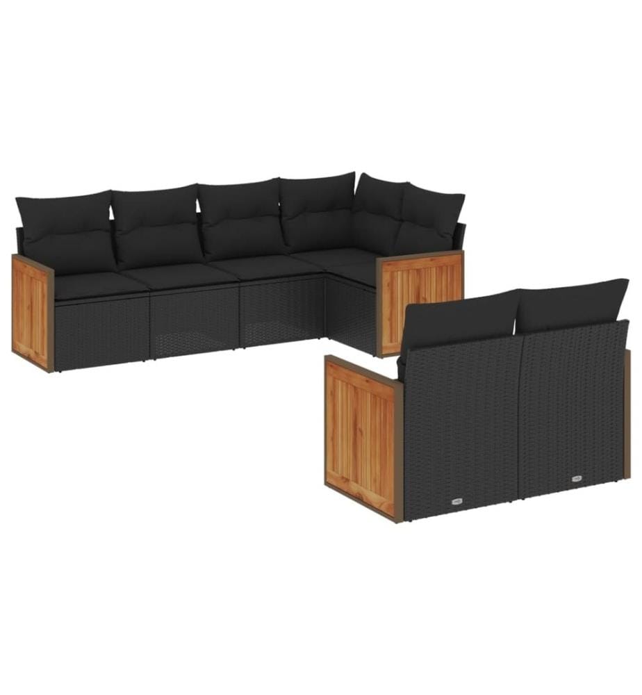 7-tlg. Garten-Sofagarnitur mit Kissen Schwarz Poly Rattan