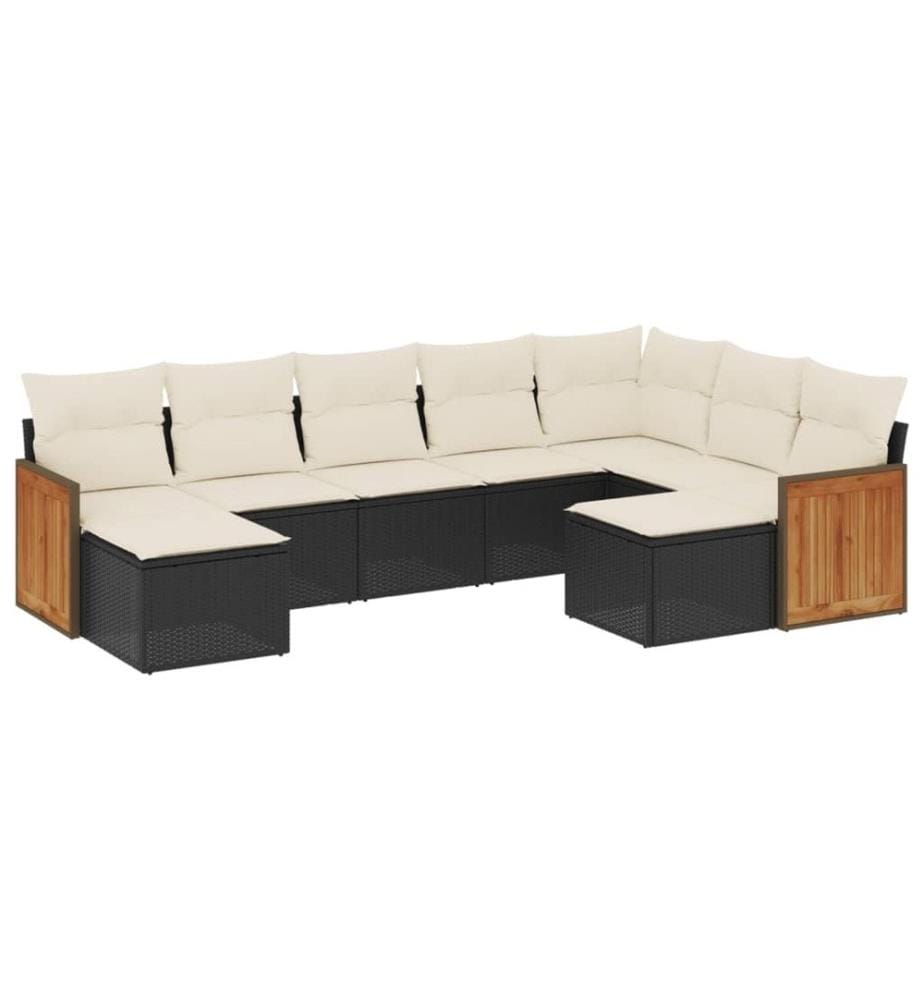 9-tlg. Garten-Sofagarnitur mit Kissen Schwarz Poly Rattan