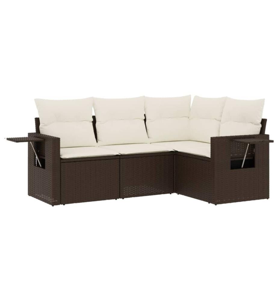 4-tlg. Garten-Sofagarnitur mit Kissen Braun Poly Rattan