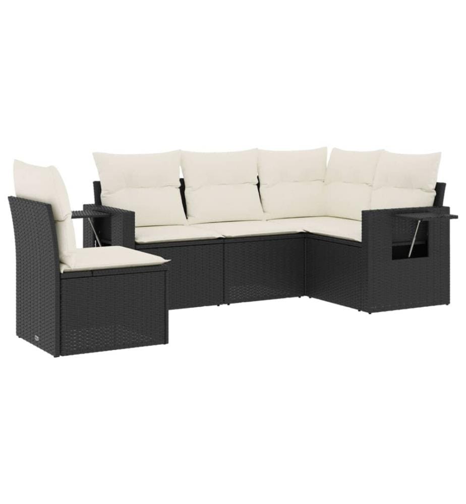 5-tlg. Garten-Sofagarnitur mit Kissen Schwarz Poly Rattan