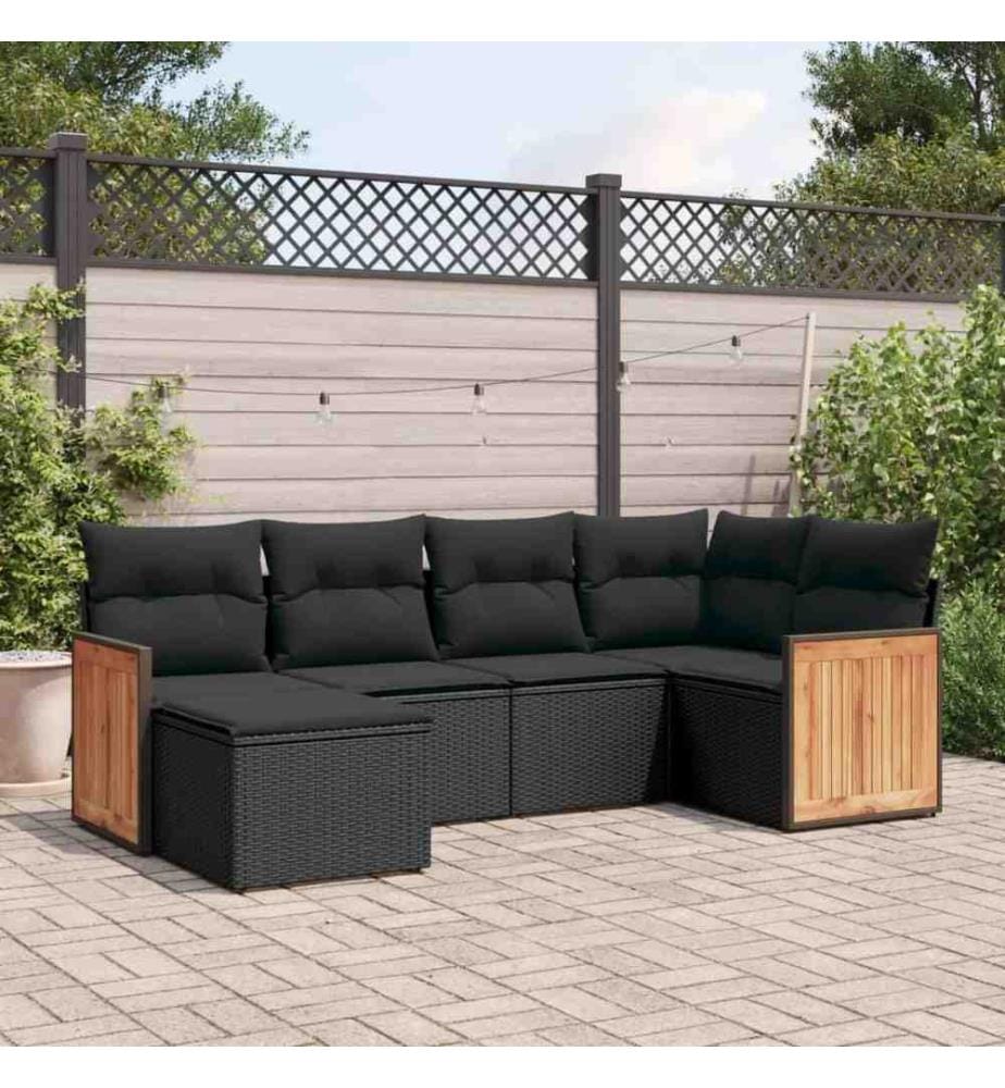 6-tlg. Garten-Sofagarnitur mit Kissen Schwarz Poly Rattan