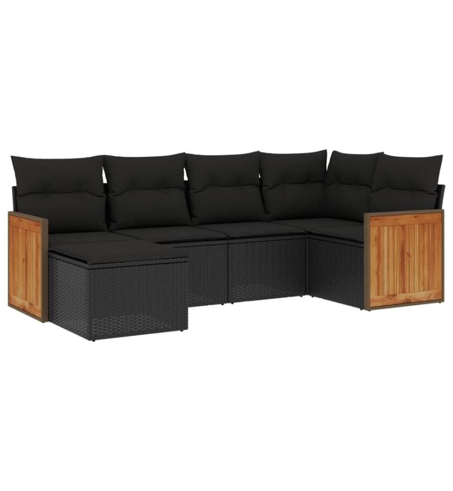 6-tlg. Garten-Sofagarnitur mit Kissen Schwarz Poly Rattan