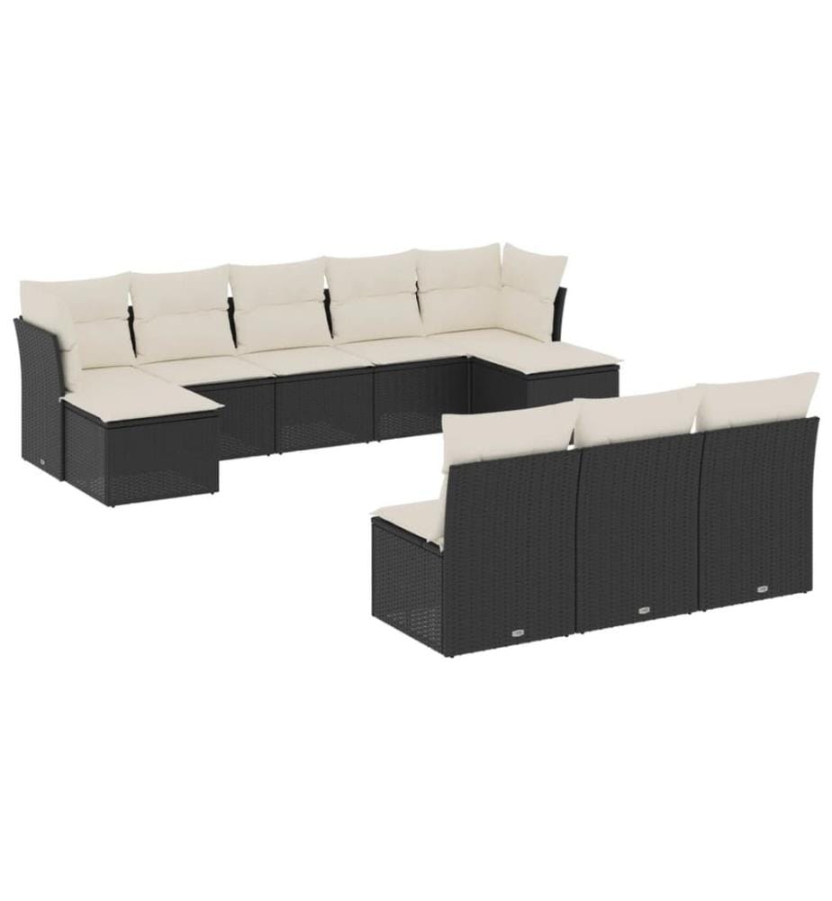 10-tlg. Garten-Sofagarnitur mit Kissen Schwarz Poly Rattan