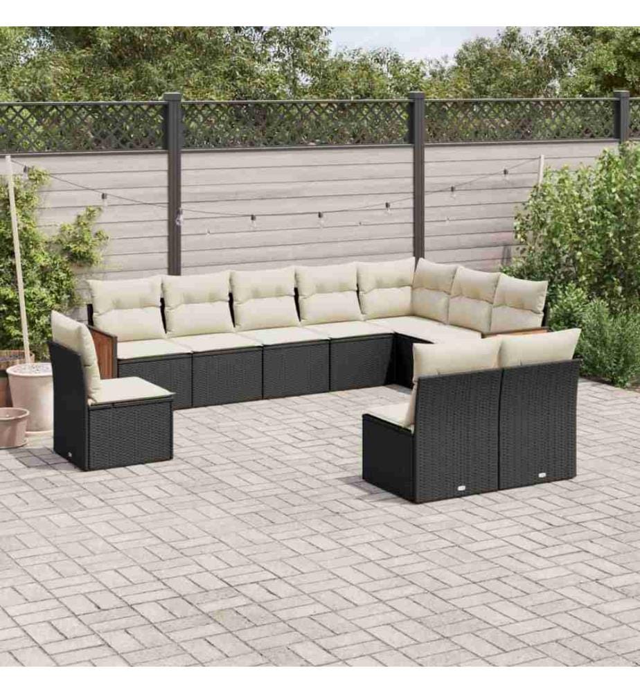 10-tlg. Garten-Sofagarnitur mit Kissen Schwarz Poly Rattan
