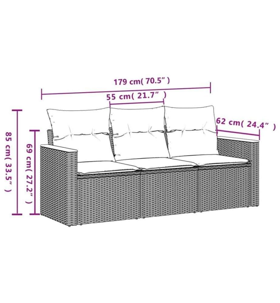 3-tlg. Garten-Sofagarnitur mit Kissen Schwarz Poly Rattan