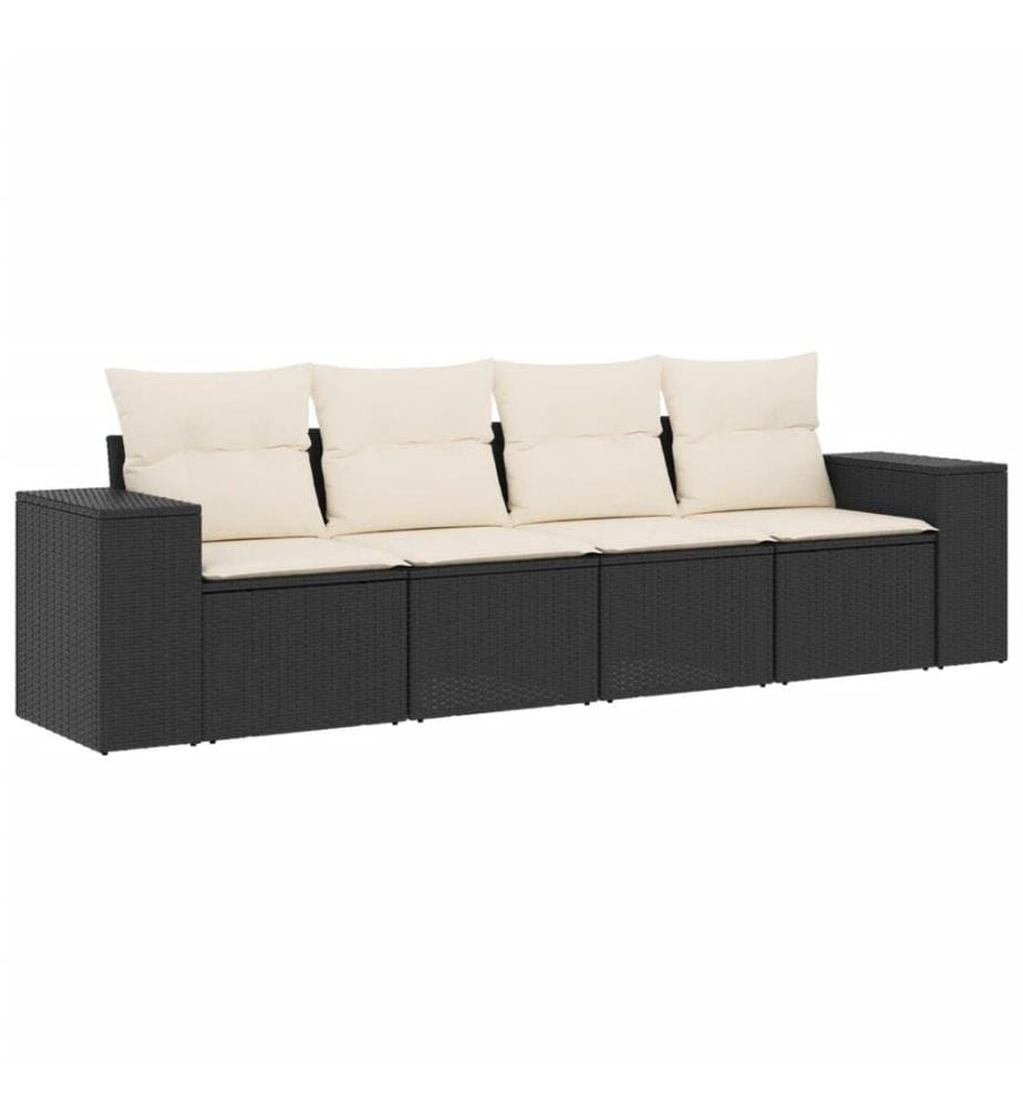 4-tlg. Garten-Sofagarnitur mit Kissen Schwarz Poly Rattan