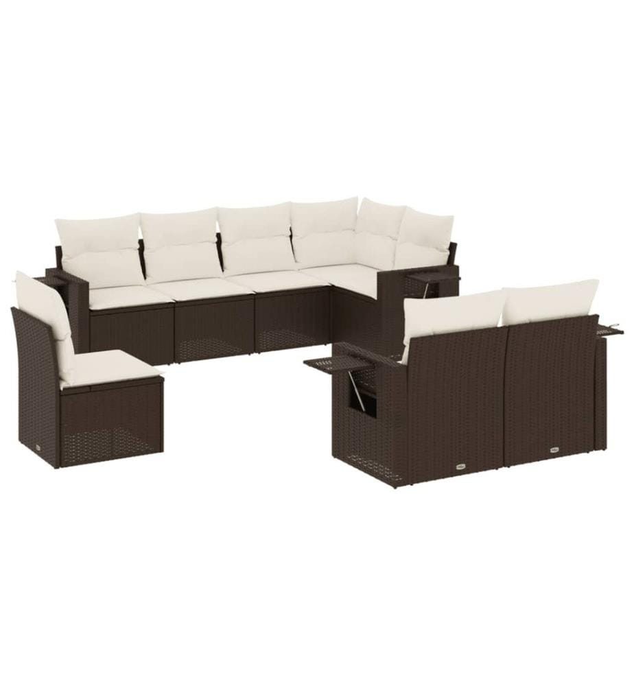 8-tlg. Garten-Sofagarnitur mit Kissen Braun Poly Rattan