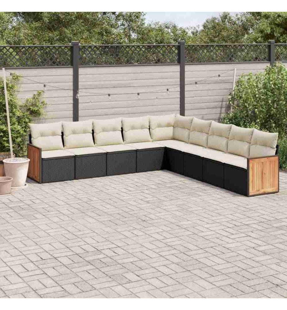 9-tlg. Garten-Sofagarnitur mit Kissen Schwarz Poly Rattan