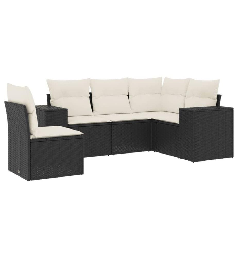 5-tlg. Garten-Sofagarnitur mit Kissen Schwarz Poly Rattan