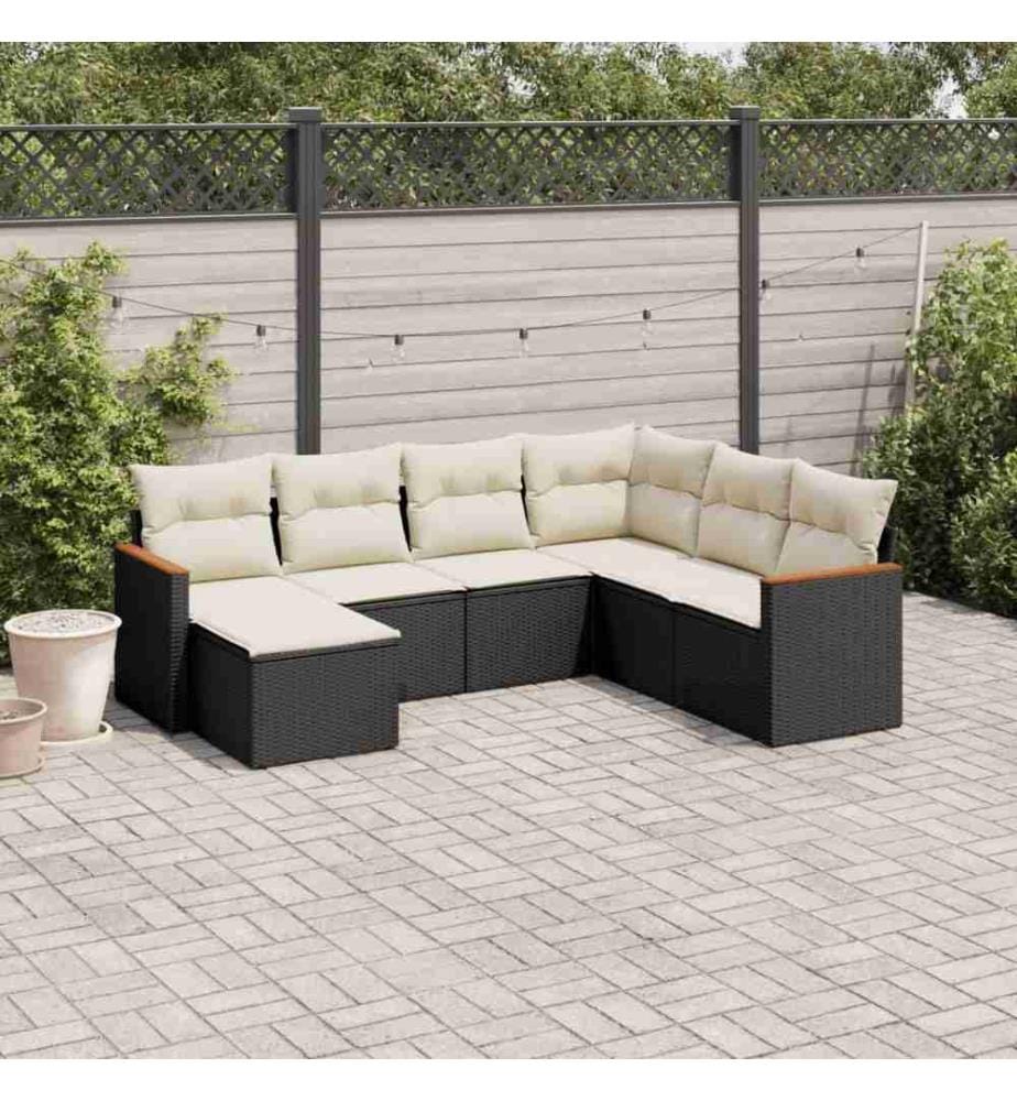 7-tlg. Garten-Sofagarnitur mit Kissen Schwarz Poly Rattan