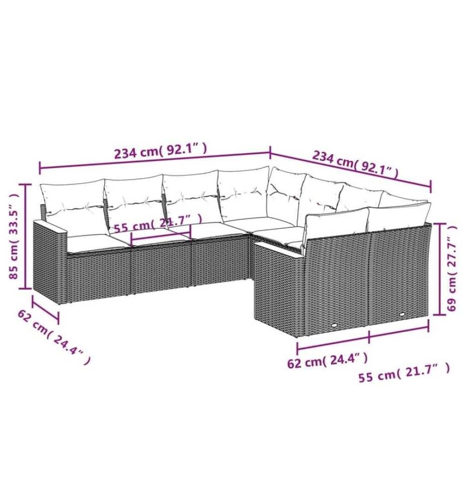 8-tlg. Garten-Sofagarnitur mit Kissen Schwarz Poly Rattan