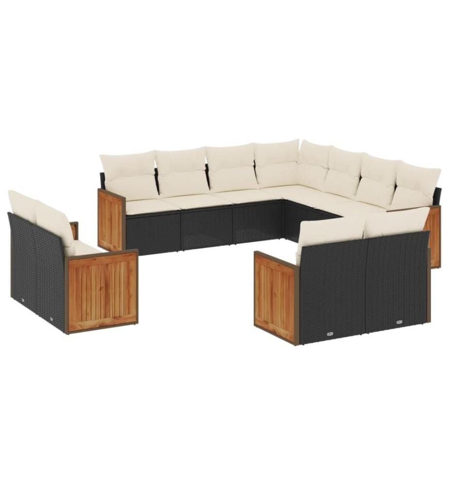 11-tlg. Garten-Sofagarnitur mit Kissen Schwarz Poly Rattan
