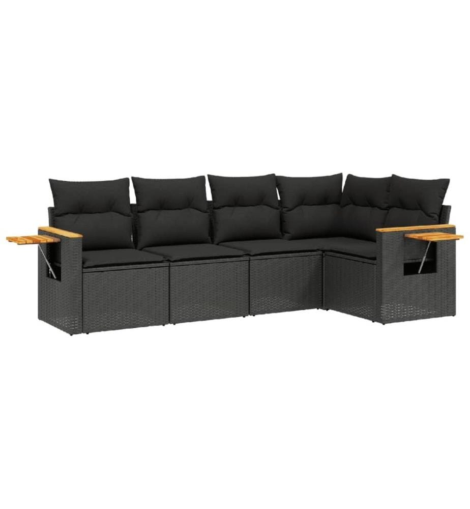 5-tlg. Garten-Sofagarnitur mit Kissen Schwarz Poly Rattan