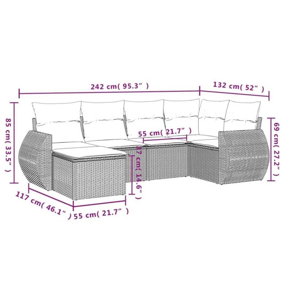 6-tlg. Garten-Sofagarnitur mit Kissen Schwarz Poly Rattan