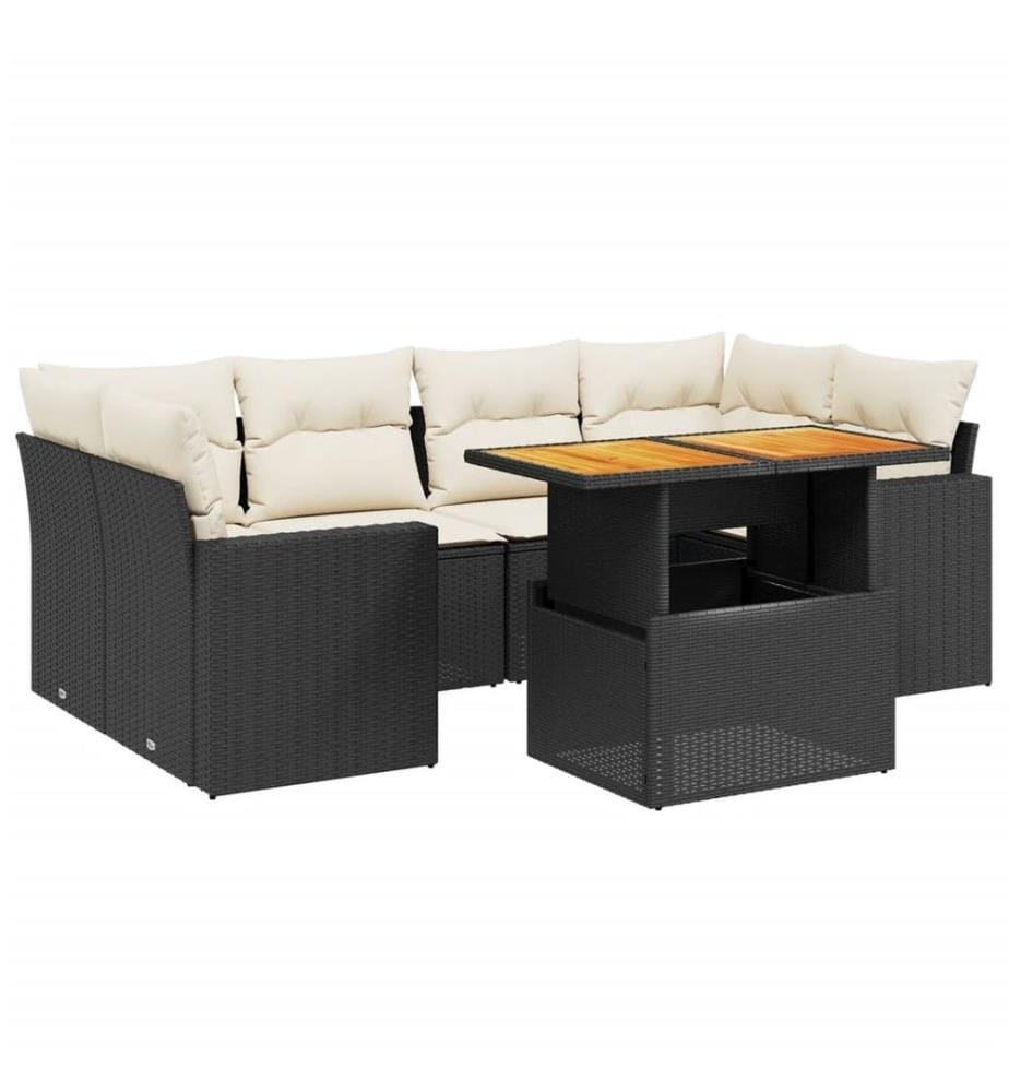 7-tlg. Garten-Sofagarnitur mit Kissen Schwarz Poly Rattan