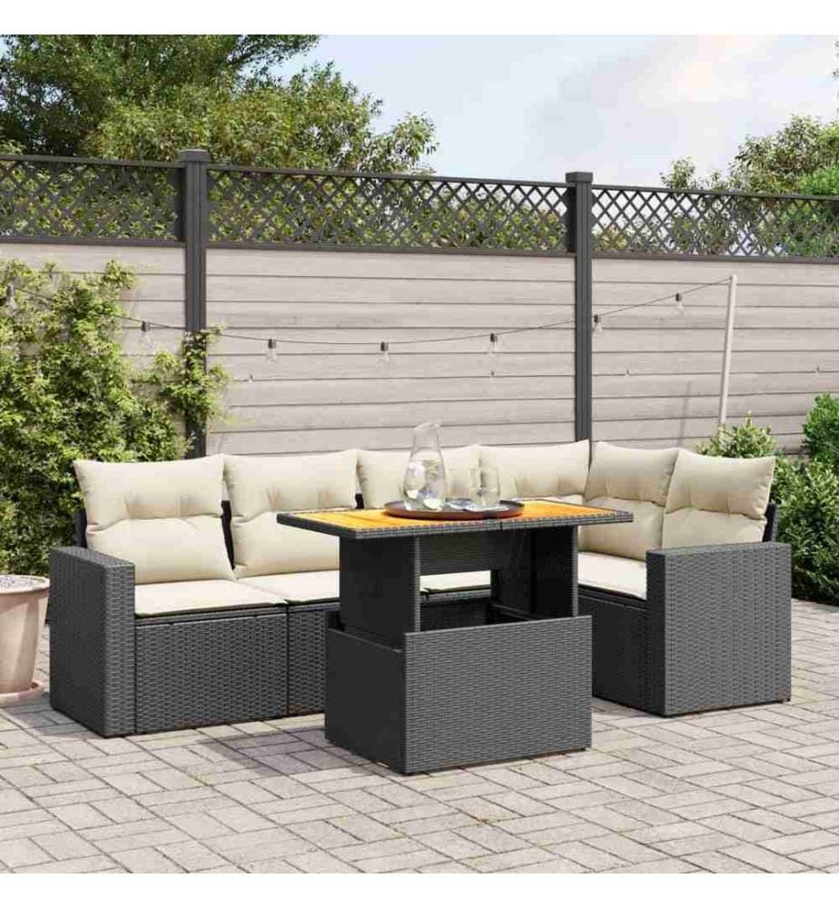 6-tlg. Garten-Sofagarnitur mit Kissen Schwarz Poly Rattan