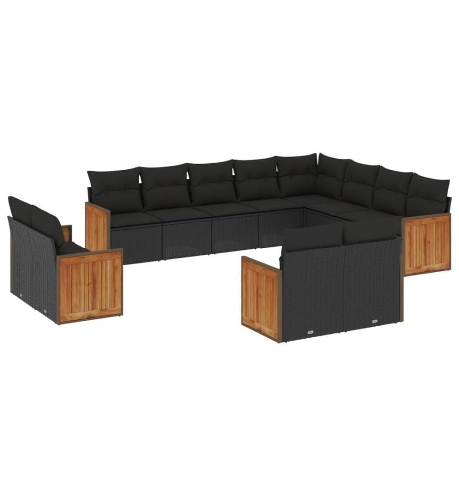12-tlg. Garten-Sofagarnitur mit Kissen Schwarz Poly Rattan