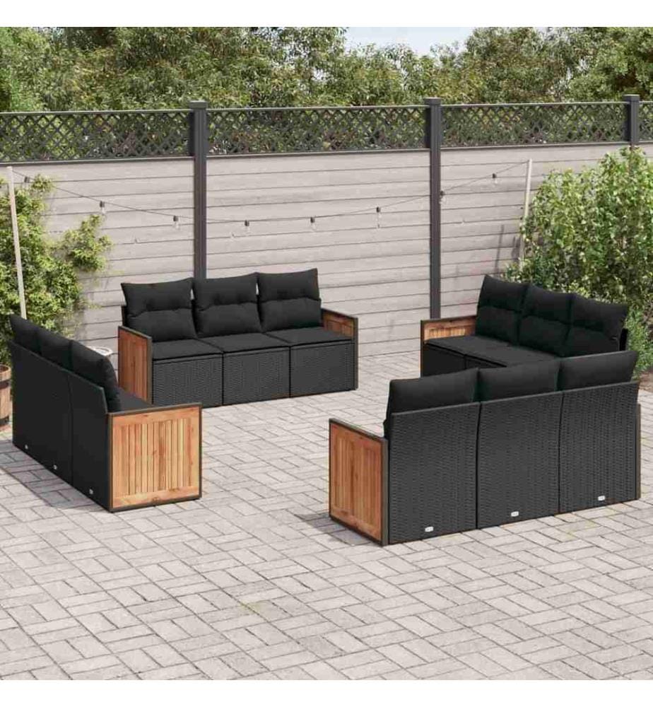 12-tlg. Garten-Sofagarnitur mit Kissen Schwarz Poly Rattan