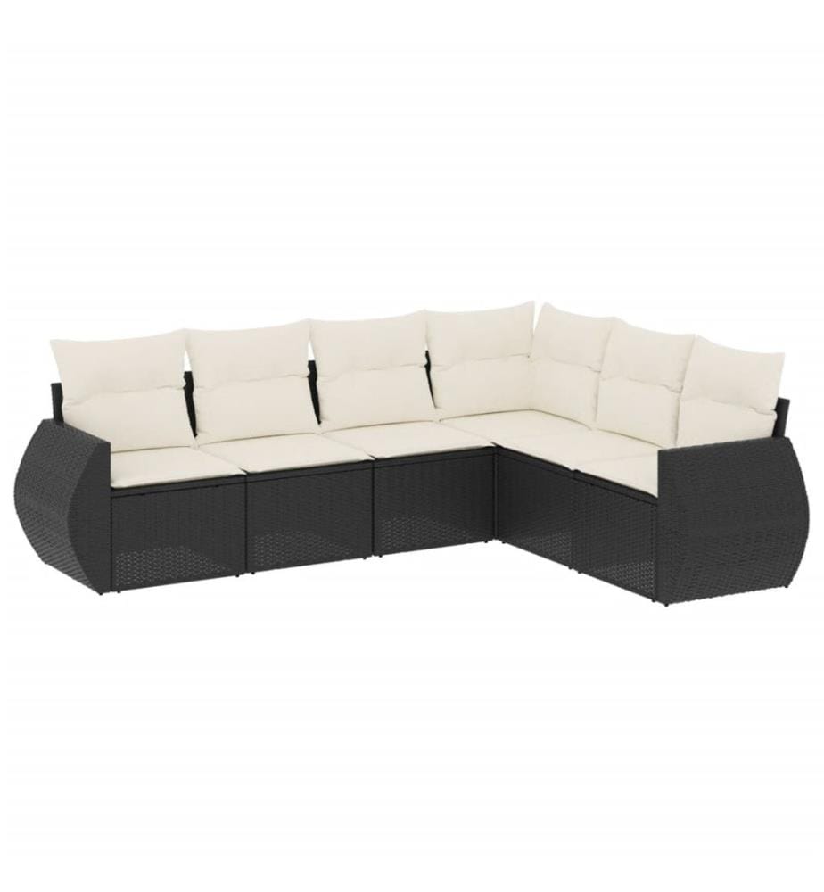6-tlg. Garten-Sofagarnitur mit Kissen Schwarz Poly Rattan