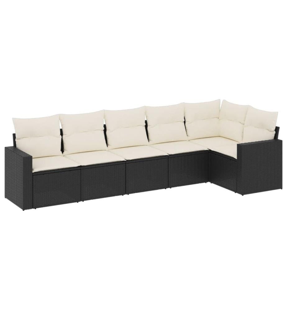 6-tlg. Garten-Sofagarnitur mit Kissen Schwarz Poly Rattan