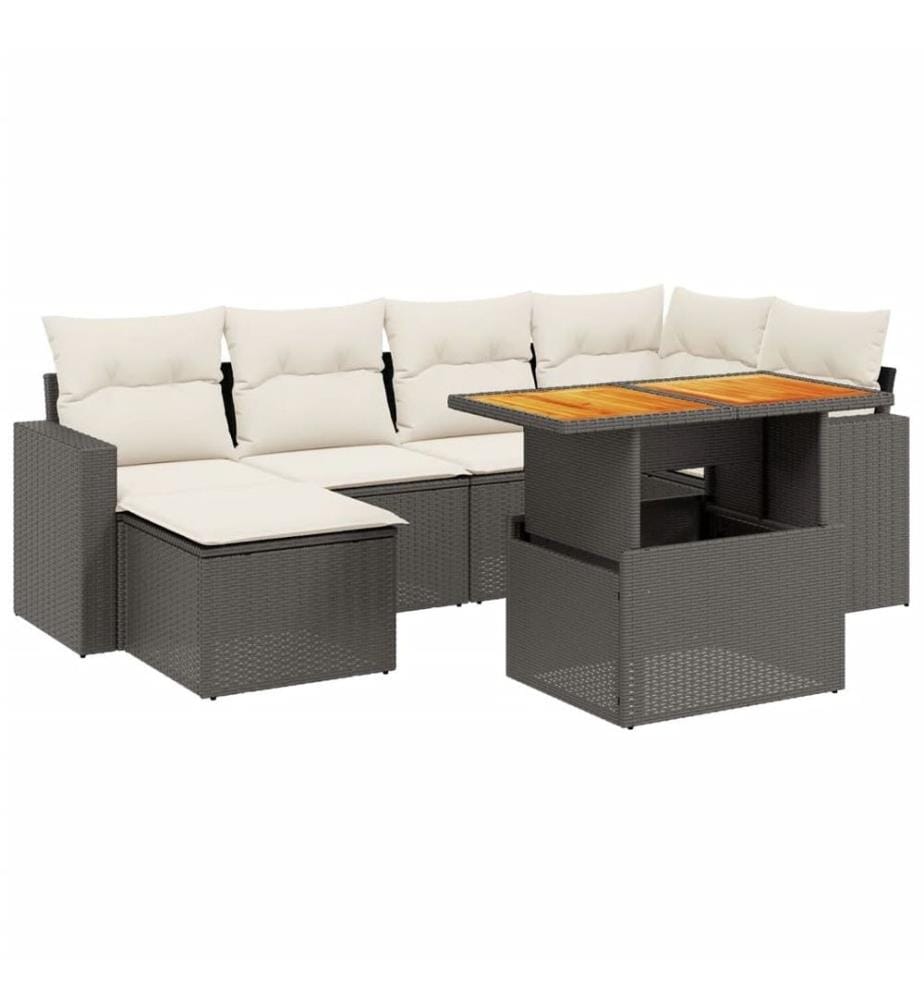 7-tlg. Garten-Sofagarnitur mit Kissen Schwarz Poly Rattan