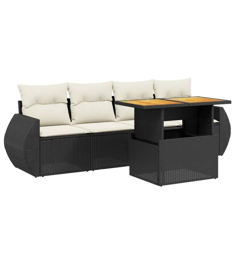5-tlg. Garten-Sofagarnitur mit Kissen Schwarz Poly Rattan