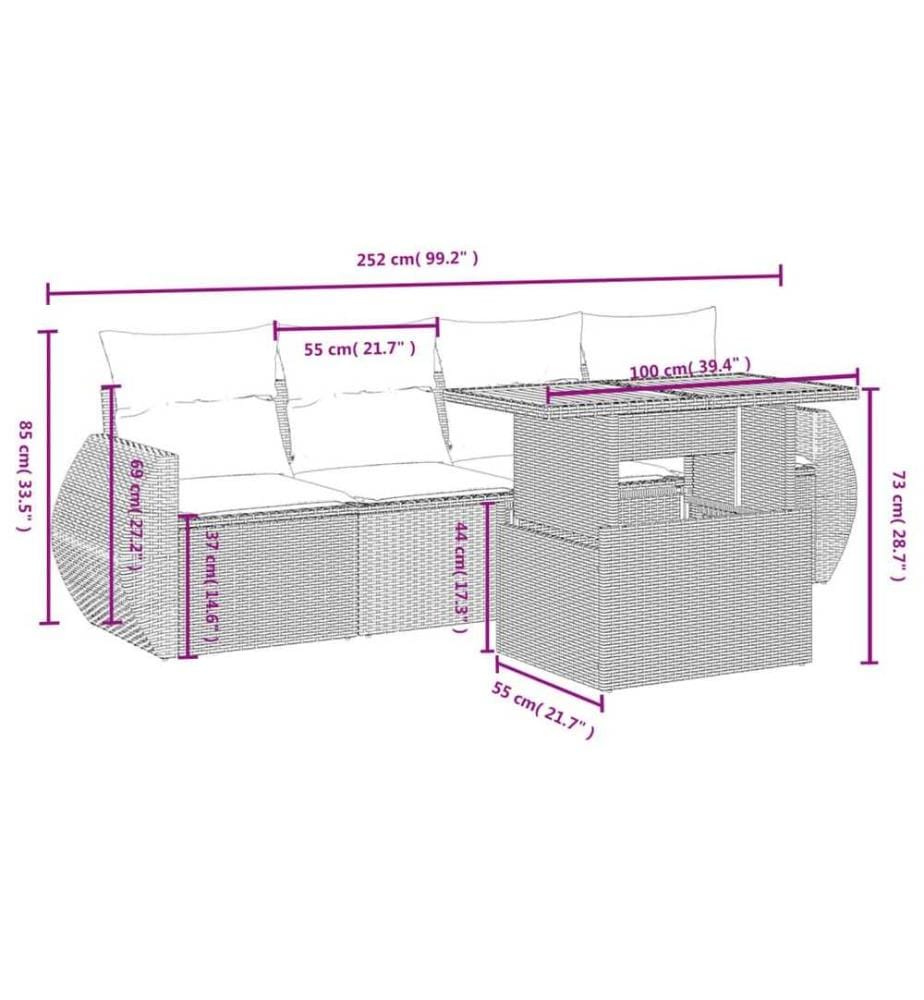 5-tlg. Garten-Sofagarnitur mit Kissen Schwarz Poly Rattan