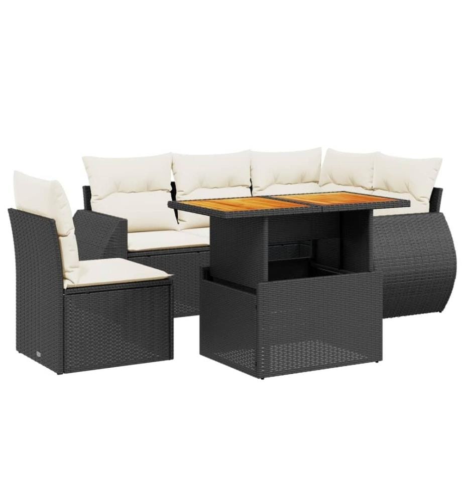 6-tlg. Garten-Sofagarnitur mit Kissen Schwarz Poly Rattan