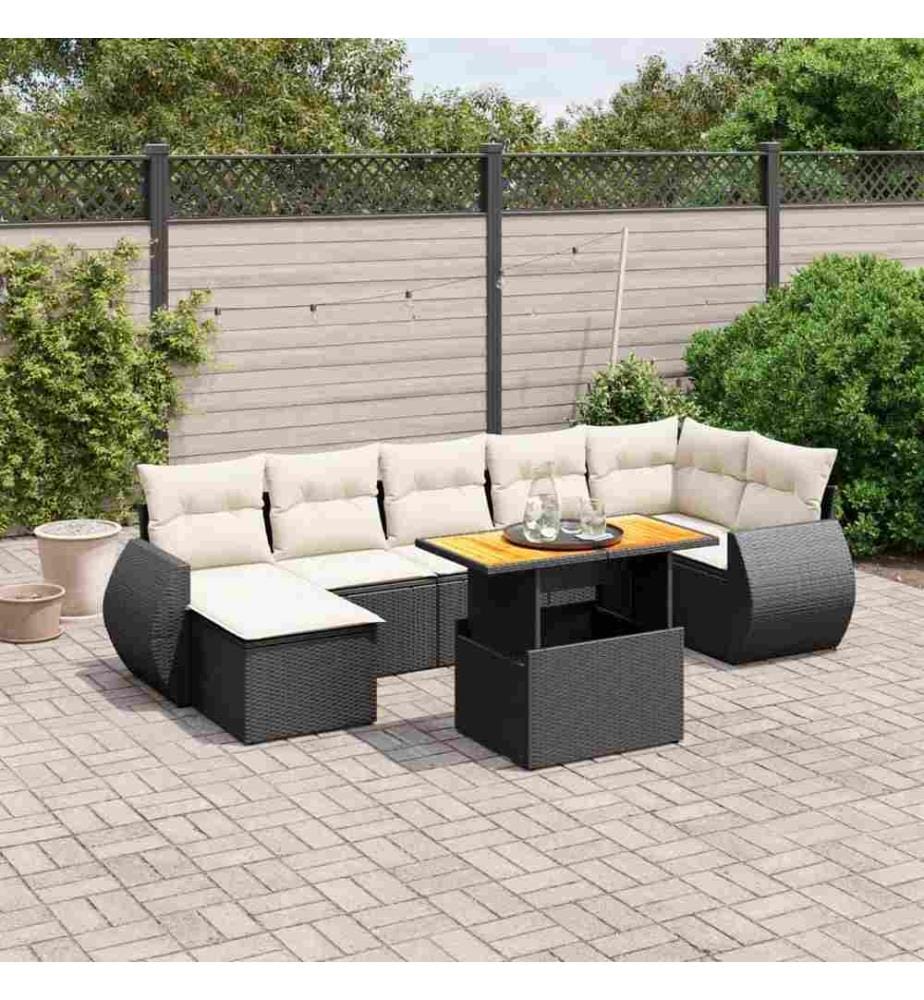 8-tlg. Garten-Sofagarnitur mit Kissen Schwarz Poly Rattan
