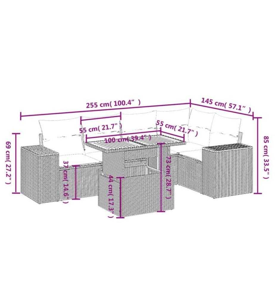 6-tlg. Garten-Sofagarnitur mit Kissen Schwarz Poly Rattan