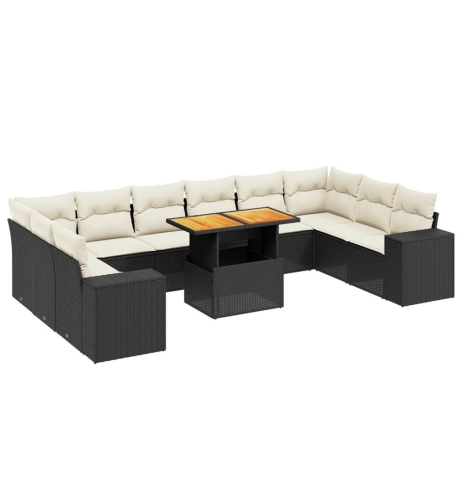 11-tlg. Garten-Sofagarnitur mit Kissen Schwarz Poly Rattan