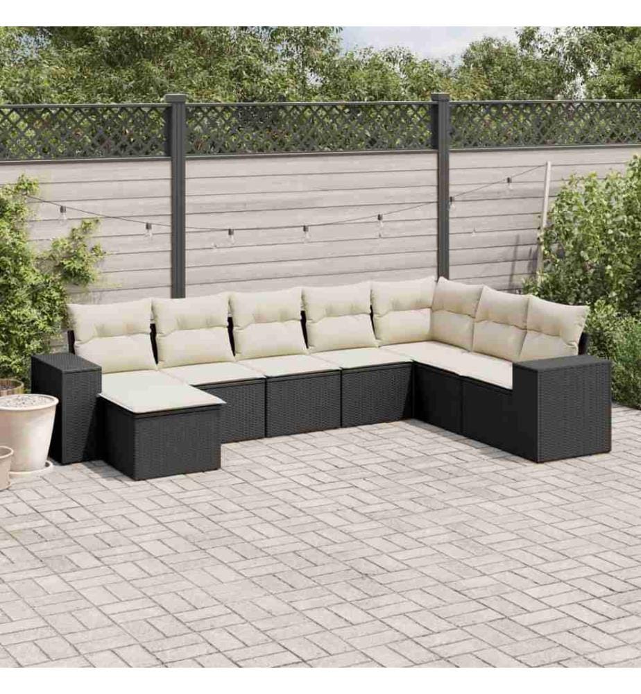 8-tlg. Garten-Sofagarnitur mit Kissen Schwarz Poly Rattan