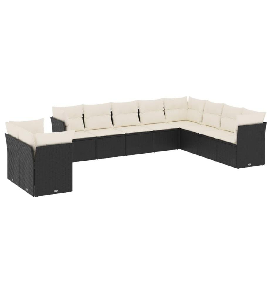 10-tlg. Garten-Sofagarnitur mit Kissen Schwarz Poly Rattan