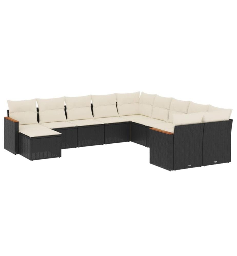 Salon de jardin 11 pcs avec coussins noir résine tressée