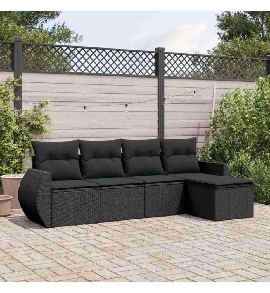 5-tlg. Garten-Sofagarnitur mit Kissen Schwarz Poly Rattan