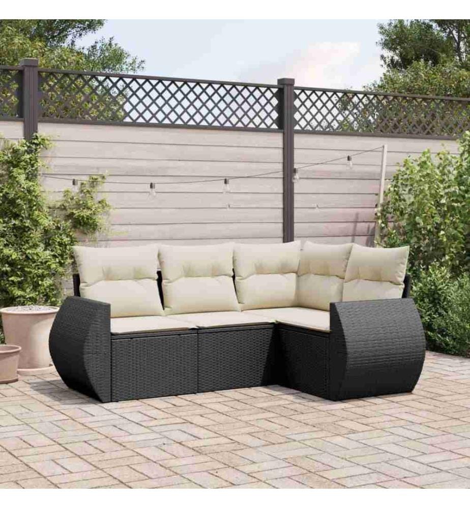 4-tlg. Garten-Sofagarnitur mit Kissen Schwarz Poly Rattan