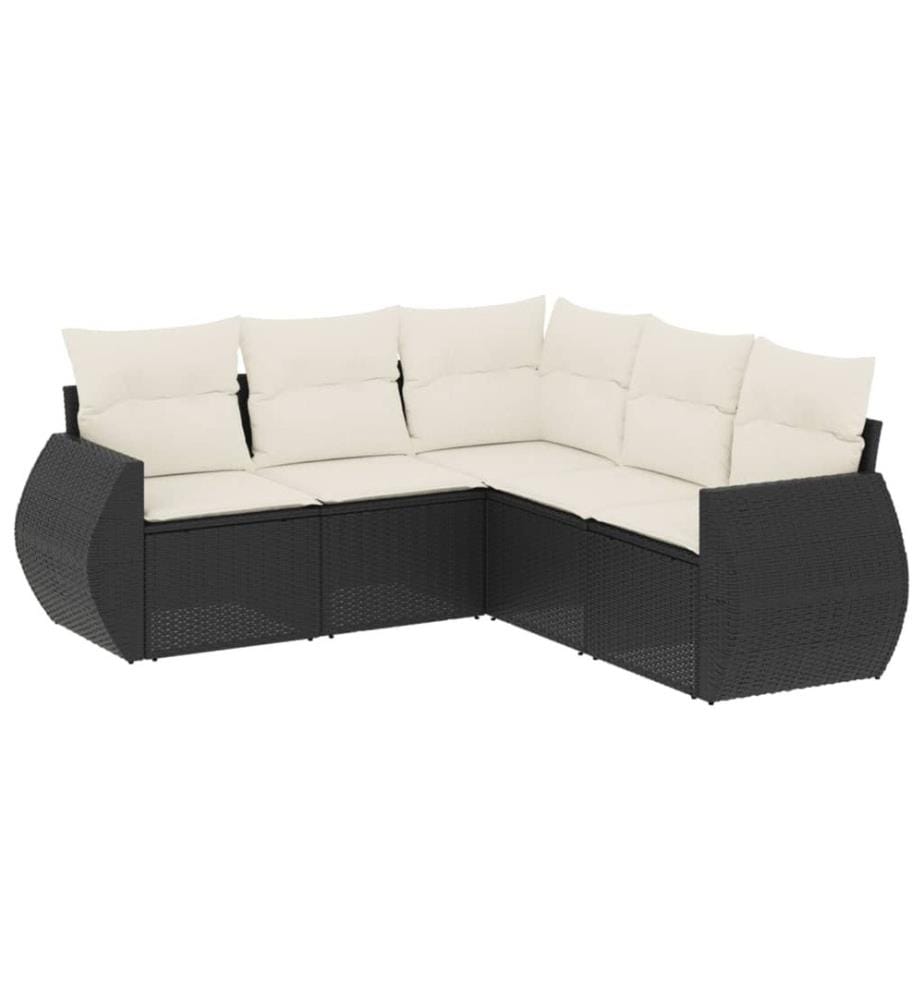 5-tlg. Garten-Sofagarnitur mit Kissen Schwarz Poly Rattan