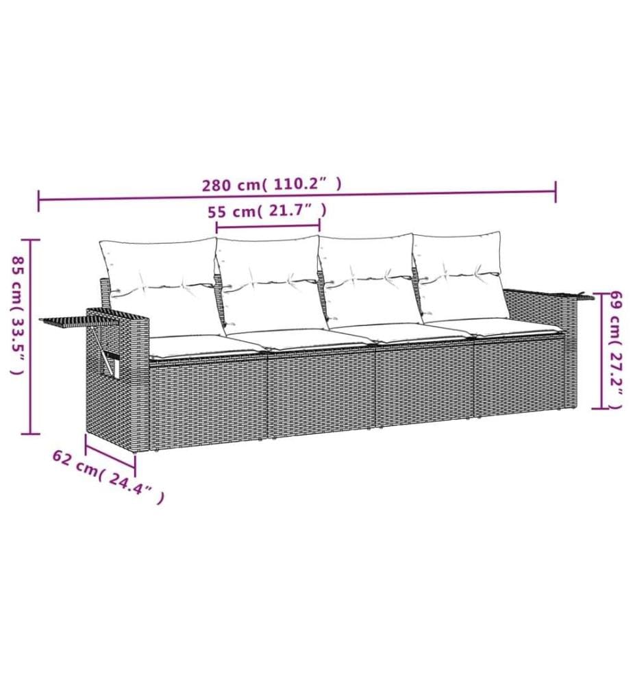 4-tlg. Garten-Sofagarnitur mit Kissen Schwarz Poly Rattan