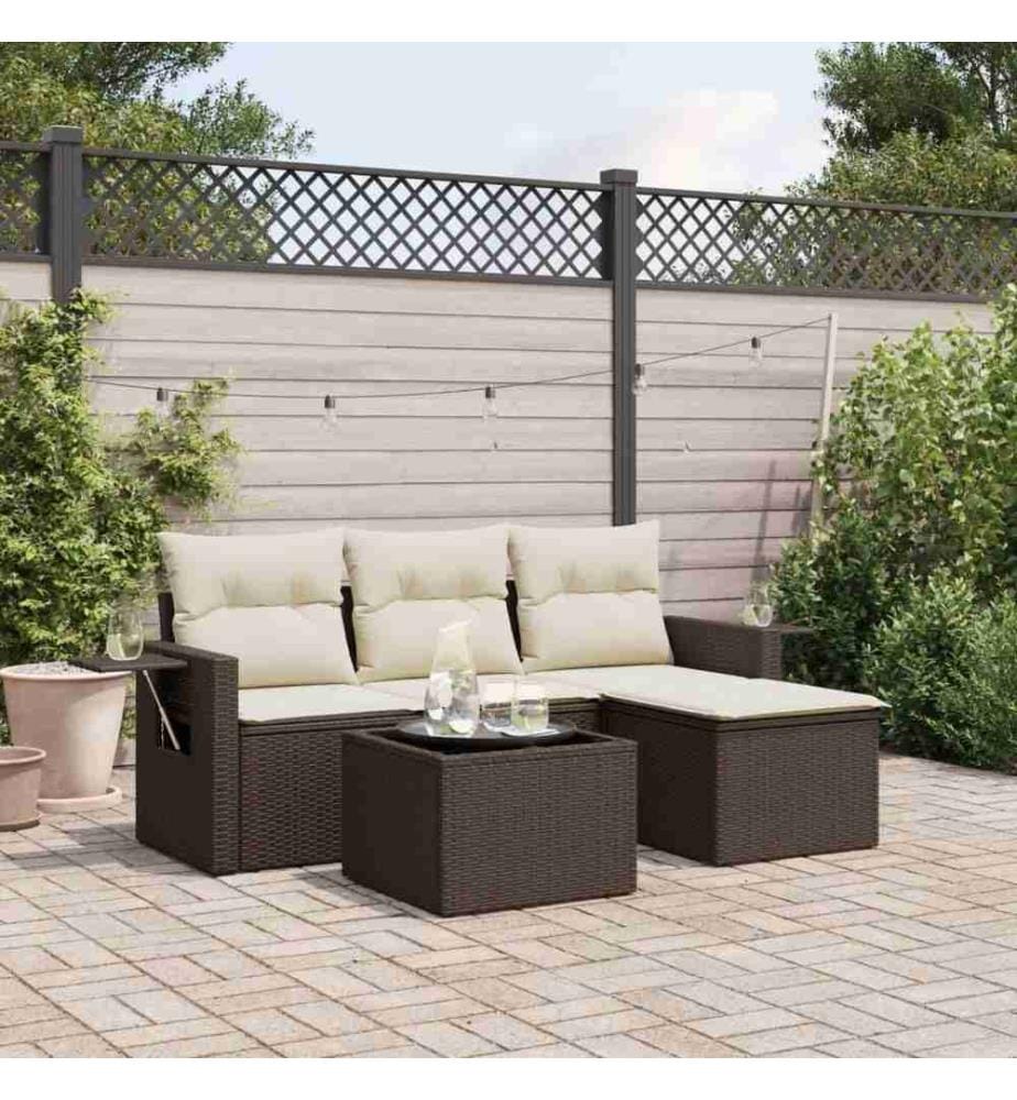 4-tlg. Garten-Sofagarnitur mit Kissen Braun Poly Rattan