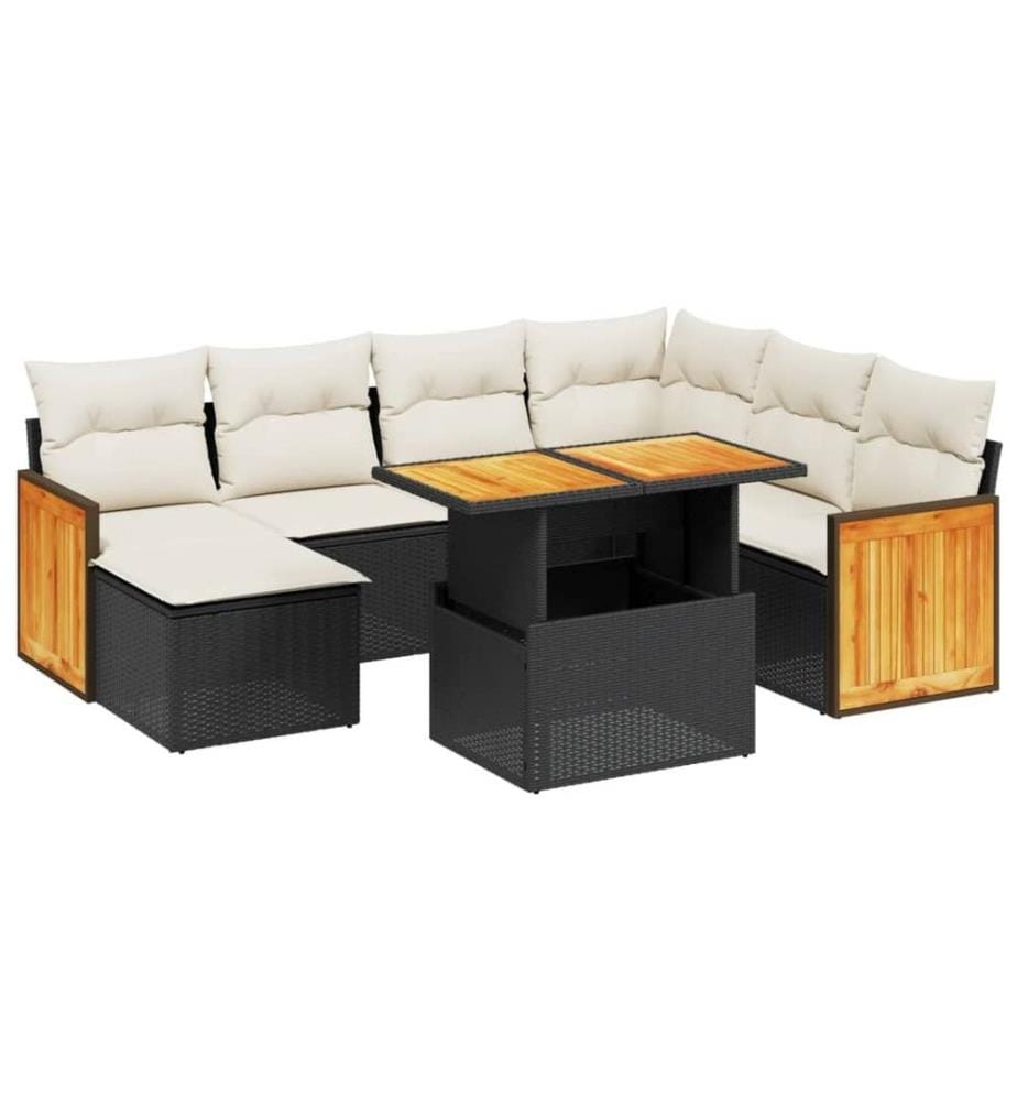 8-tlg. Garten-Sofagarnitur mit Kissen Schwarz Poly Rattan