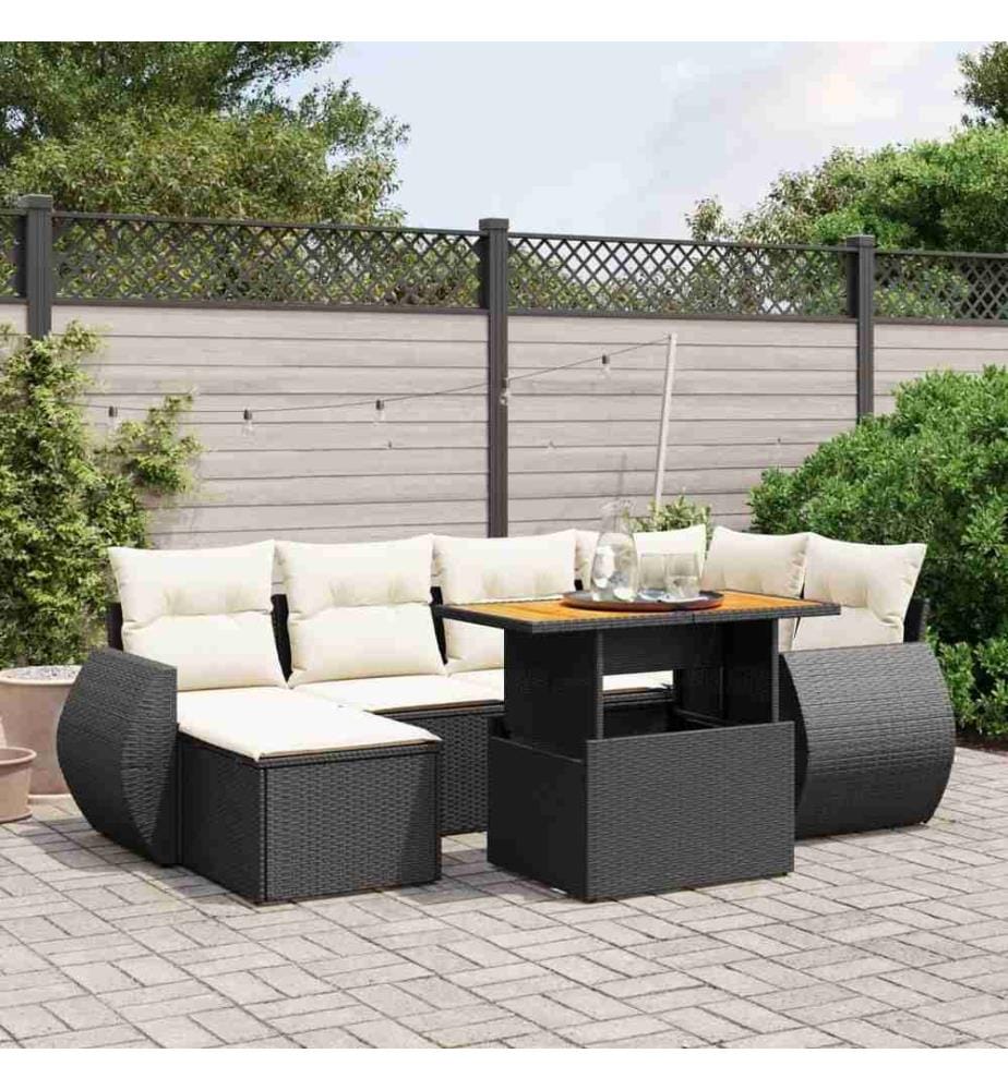 7-tlg. Garten-Sofagarnitur mit Kissen Schwarz Poly Rattan