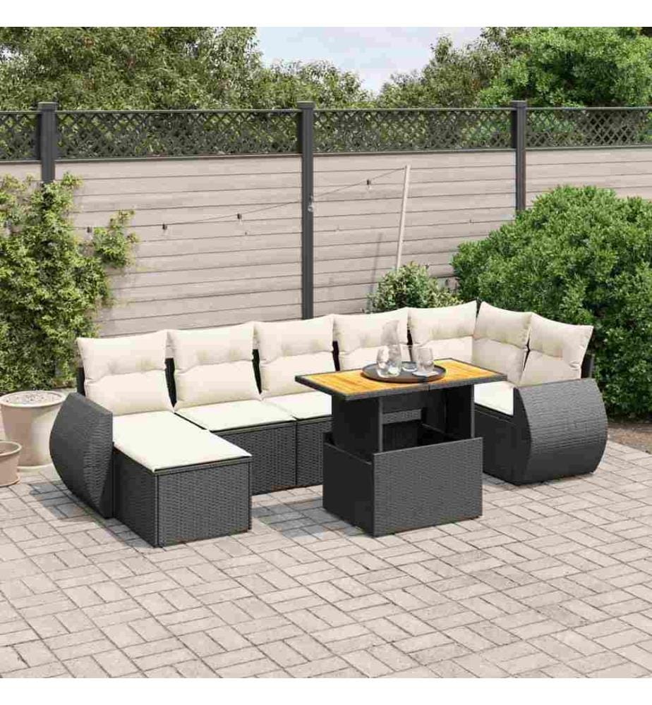 8-tlg. Garten-Sofagarnitur mit Kissen Schwarz Poly Rattan